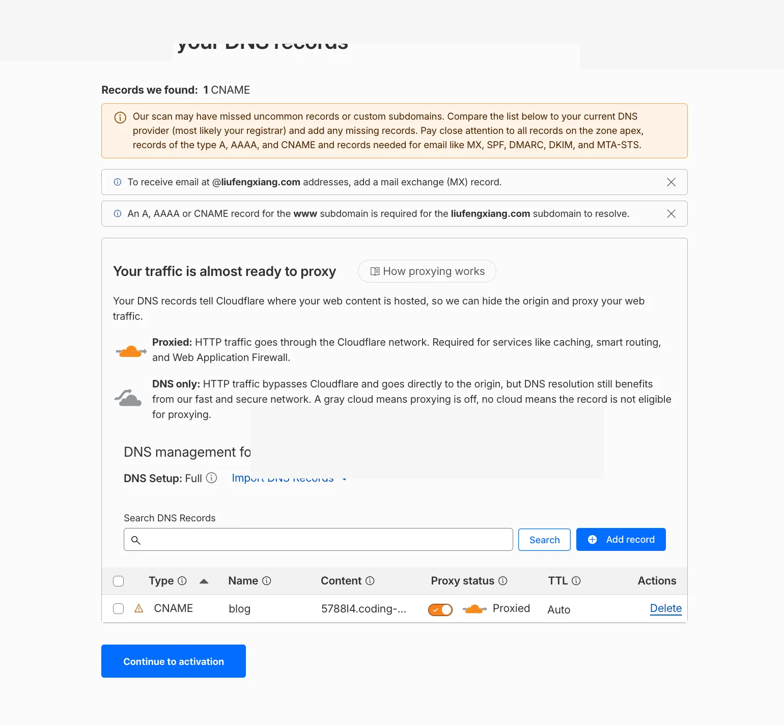 检查 Cloudflare 自动扫描到的 DNS 记录